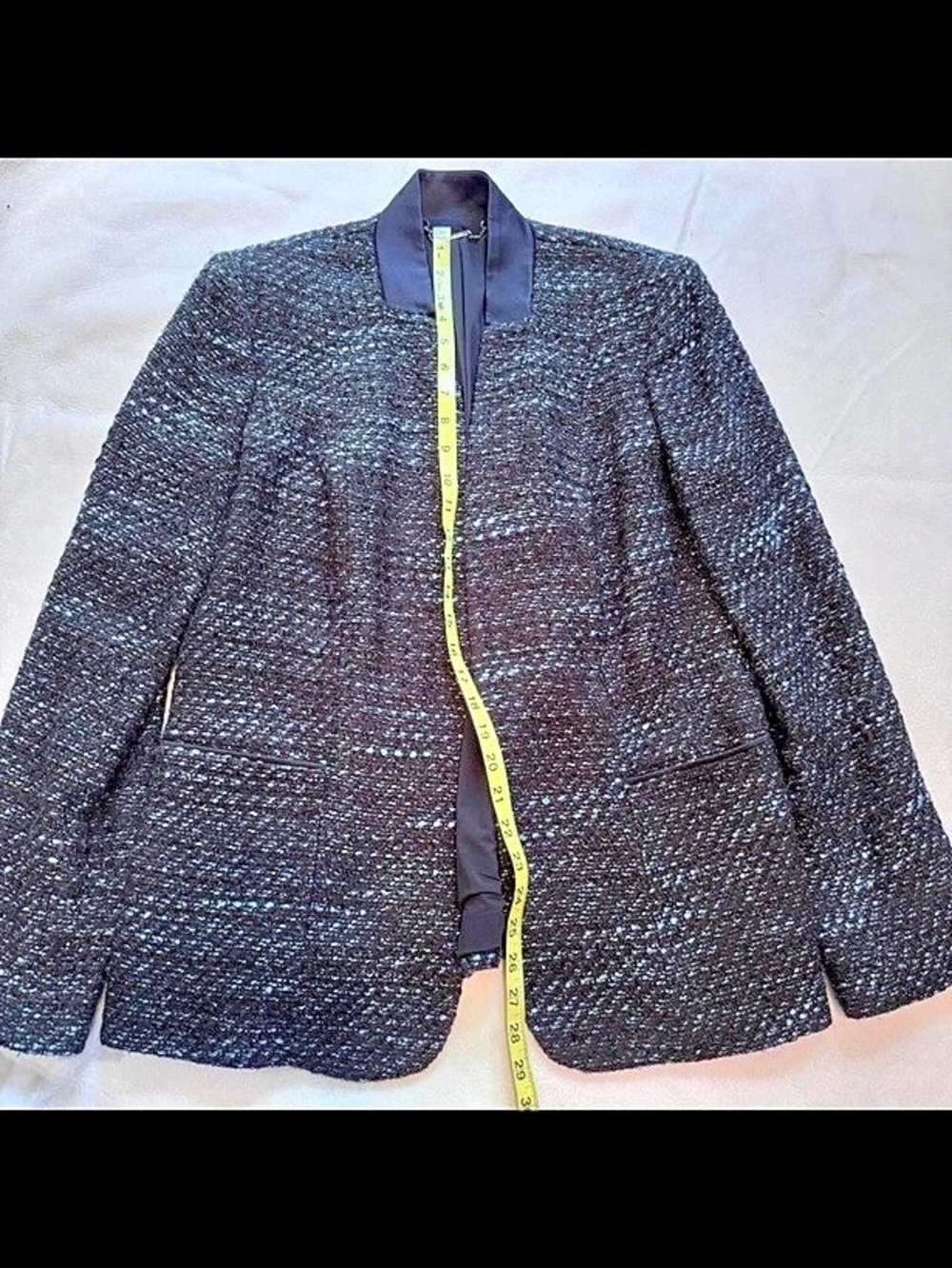 Elie Tahari Tori Metallic Tweed Blazer Jacket Silk Trim Lurex Shimmer 12